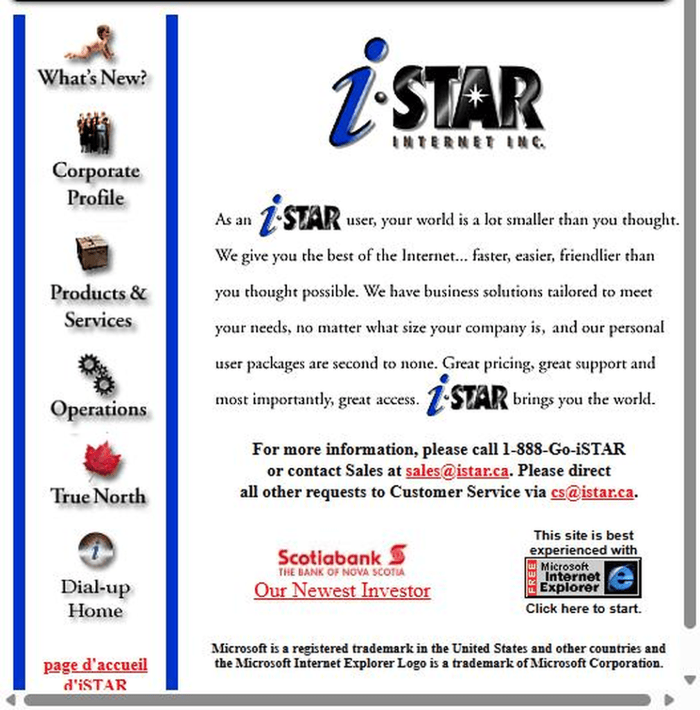 The iSTAR Internet Inc. homepage as it appeared in January 1997